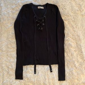 Black Lace Up Sweater